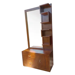 Teak Wood Dressing Table with Drawers and Brown Polished Finish