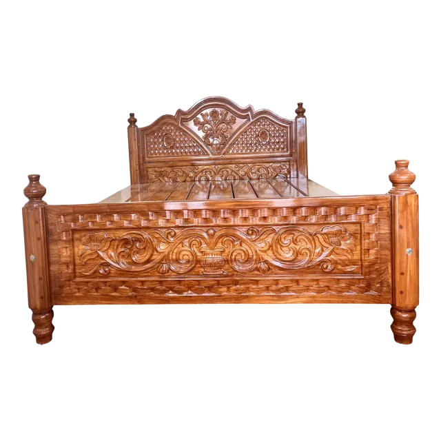 Traditional Handcrafted Solid Teak Wood King Size Cot