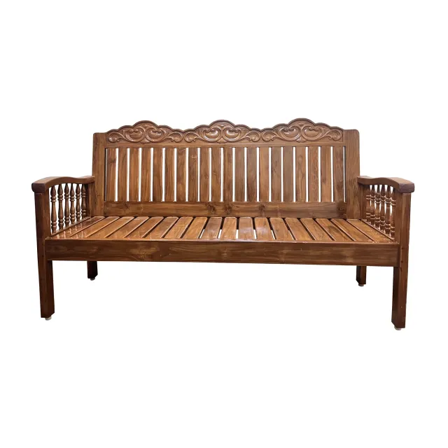 Traditional Solid Teak Wood 3 Seater Sofa