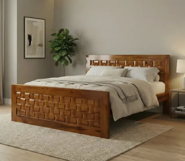 Bamboo Teak Wood King Size Bed with Storage