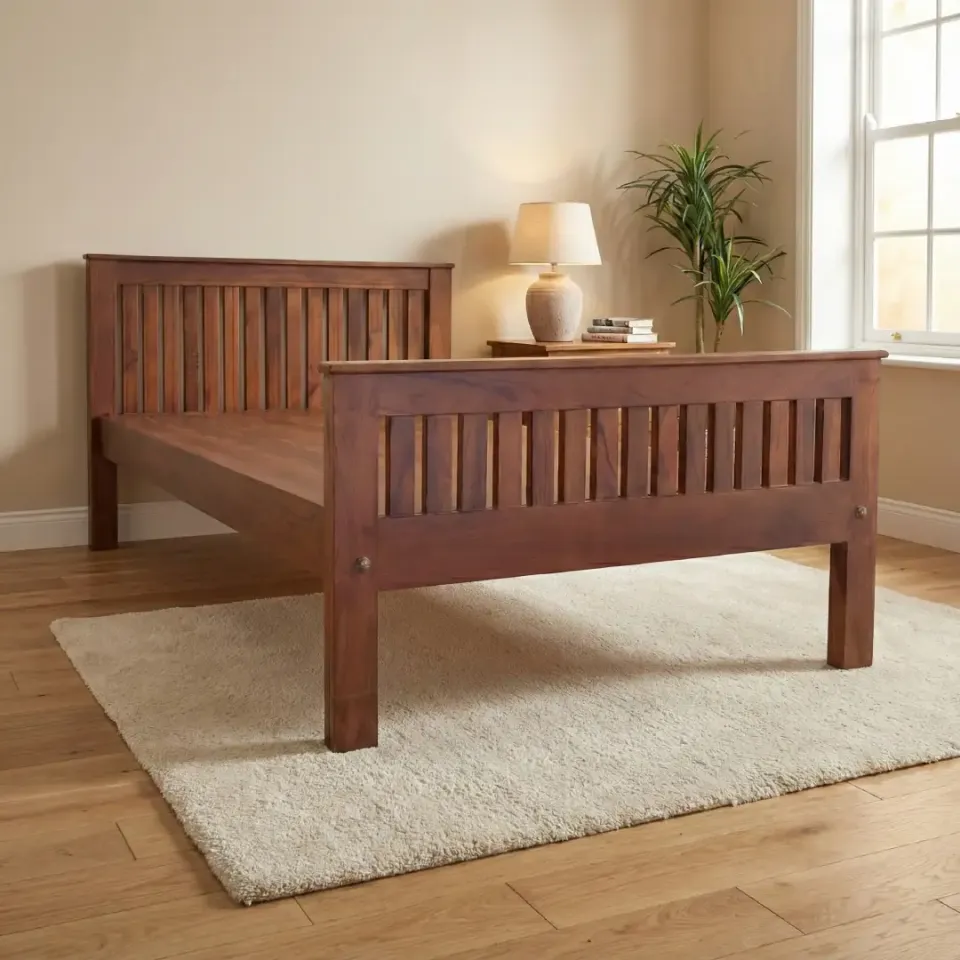 Prison Teak Wood Single Bed