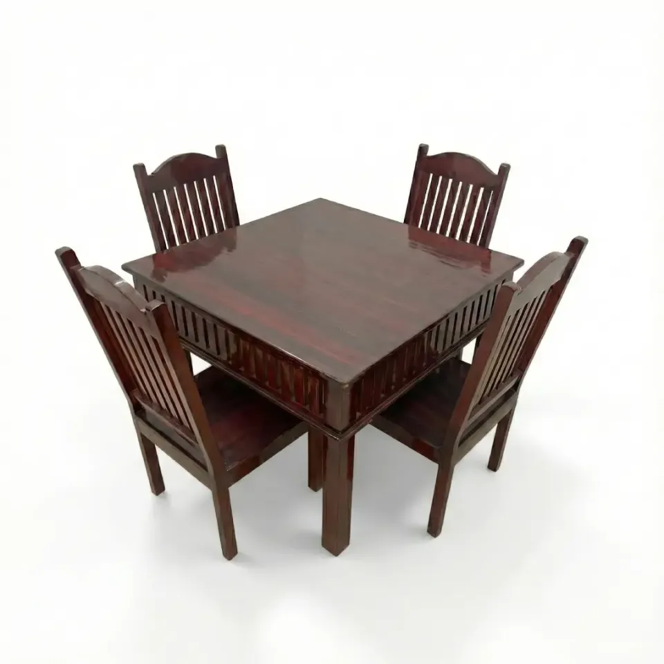 Square Teak Wood 4 Seater Dining Table with Glossy Finish
