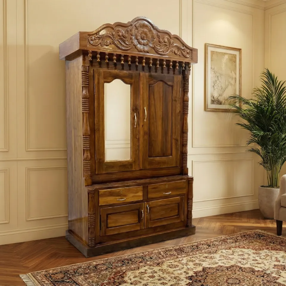 Teak Wardrobe with Handcrafted Flowers