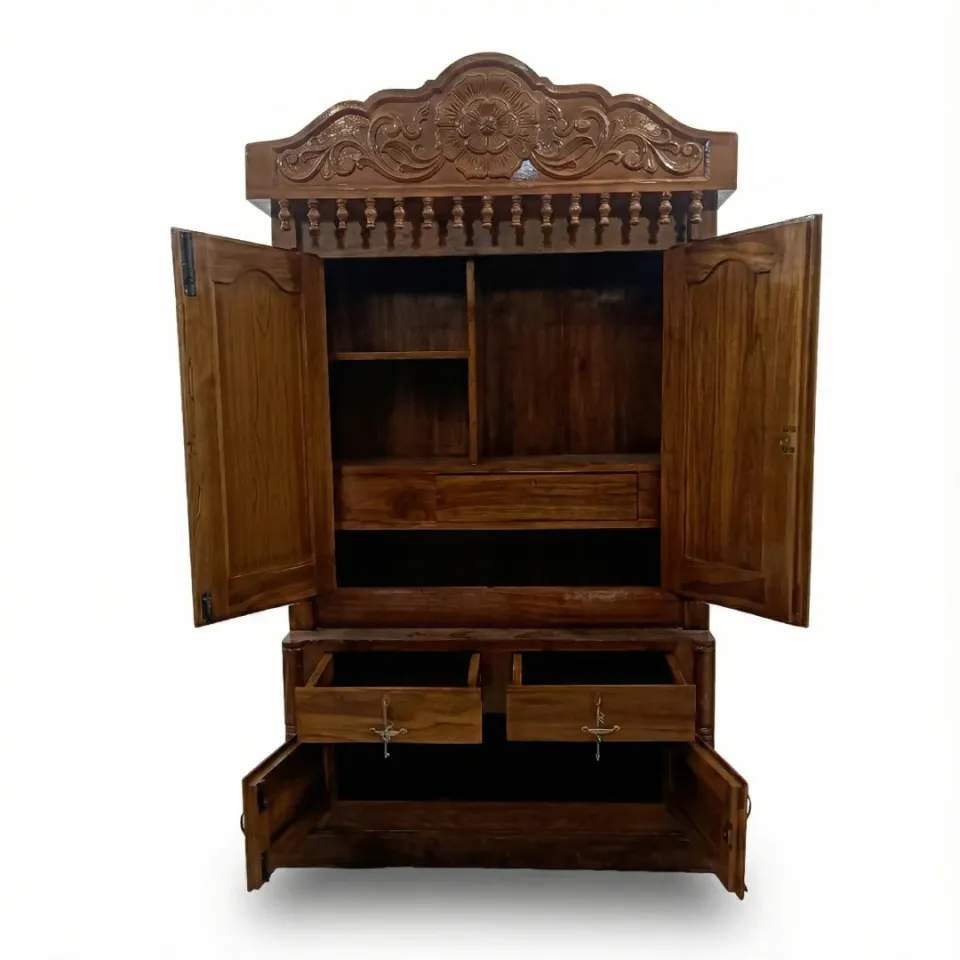 Teak Wardrobe with Handcrafted Flowers