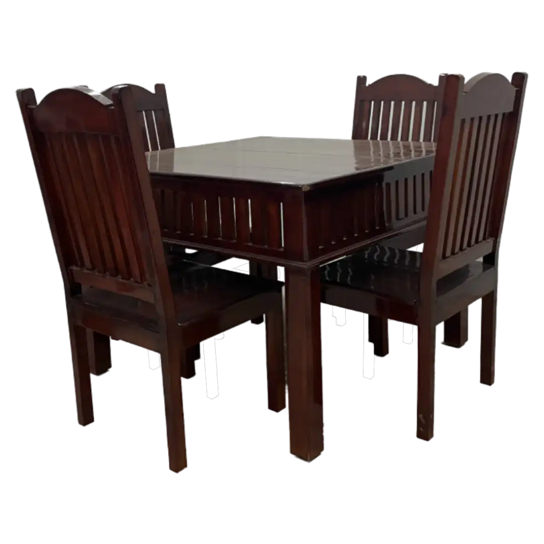 Square Teak Wood 4 Seater Dining Table with Glossy Finish