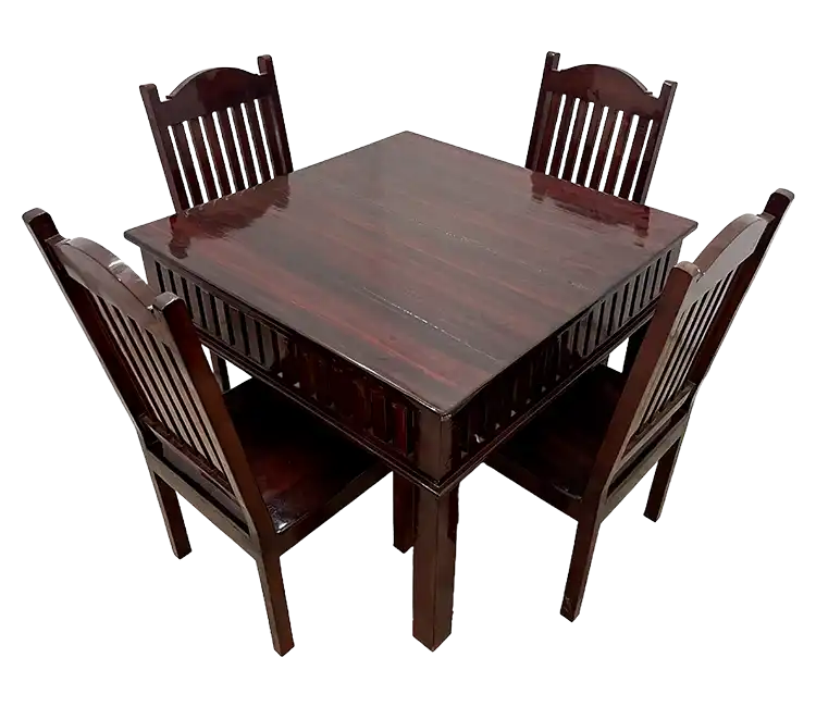 Square Teak Wood 4 Seater Dining Table with Glossy Finish