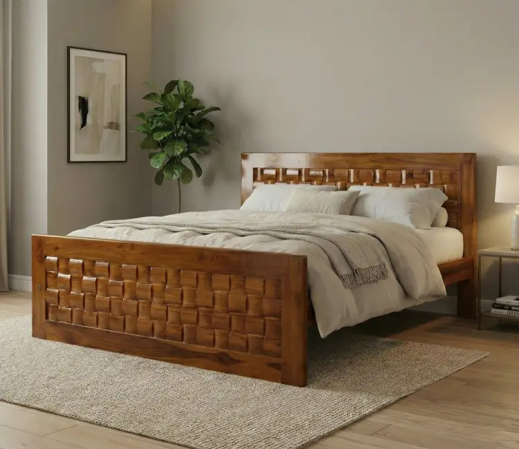 Bamboo Teak Wood King Size Bed with Storage